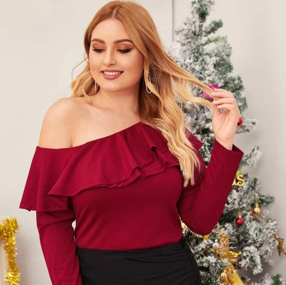SHEIN Tops - Plus Asymmetrical Neck Layered Ruffle detail top
